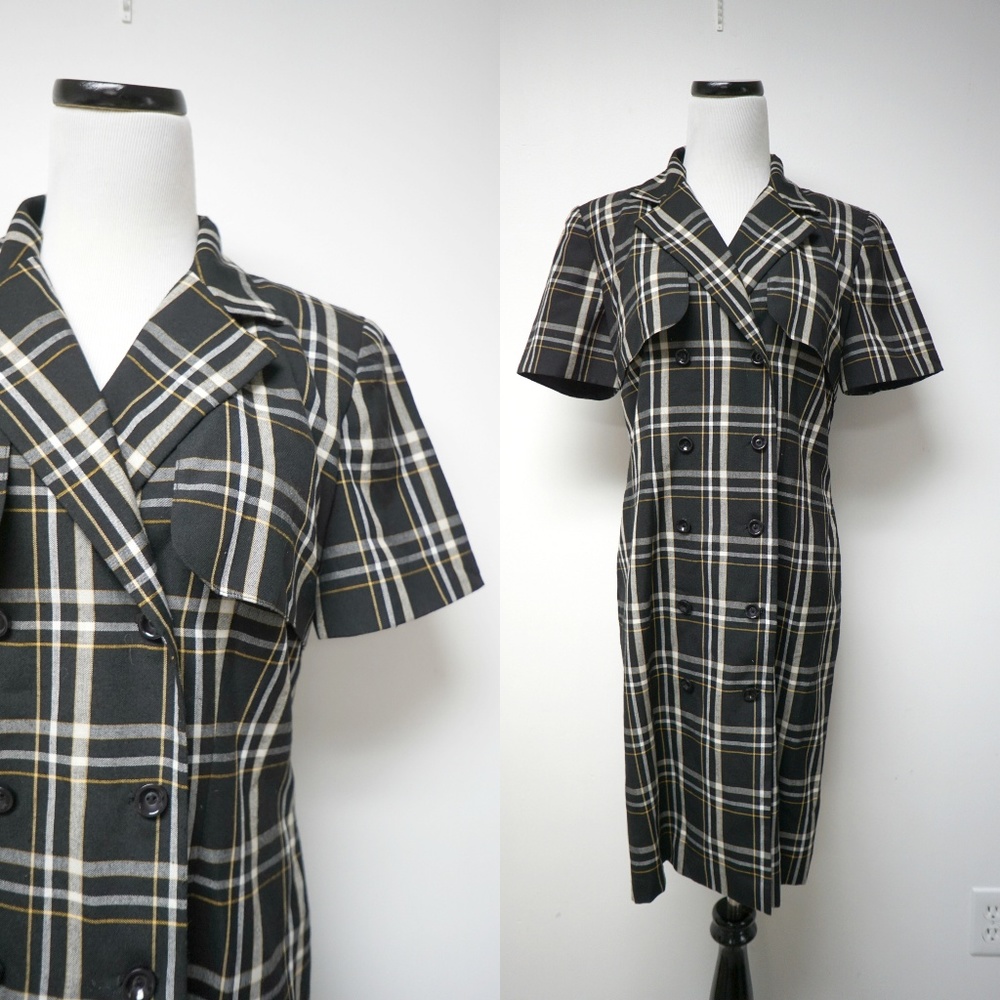 David Warren plaid double breasted shirt dress